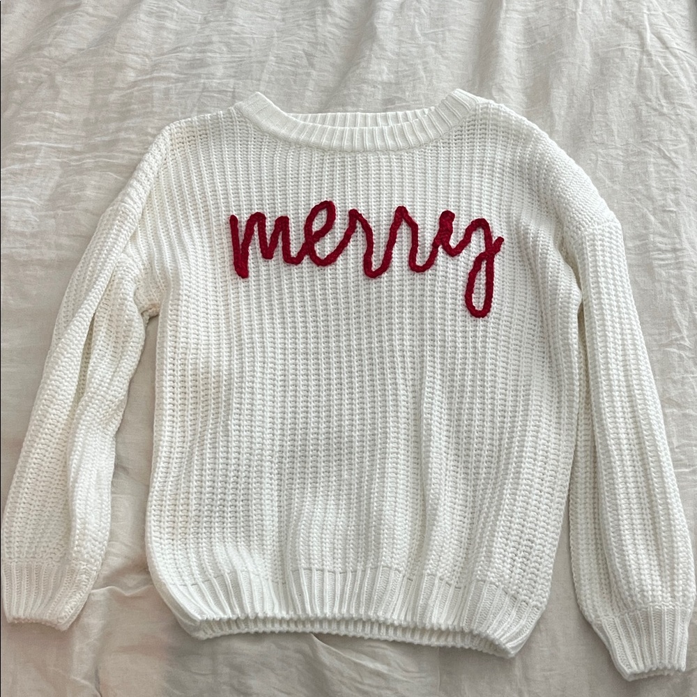 Festive White Sweater with Red Embroidery